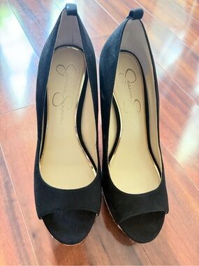 Jessica Simpson Black Suede Peep-Toe Heels